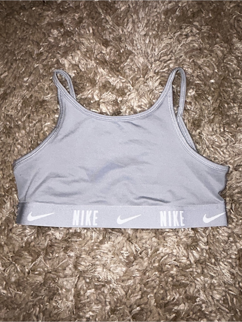 Nike Girls Grey Trophy Sports Bra with Logo Elastic Band